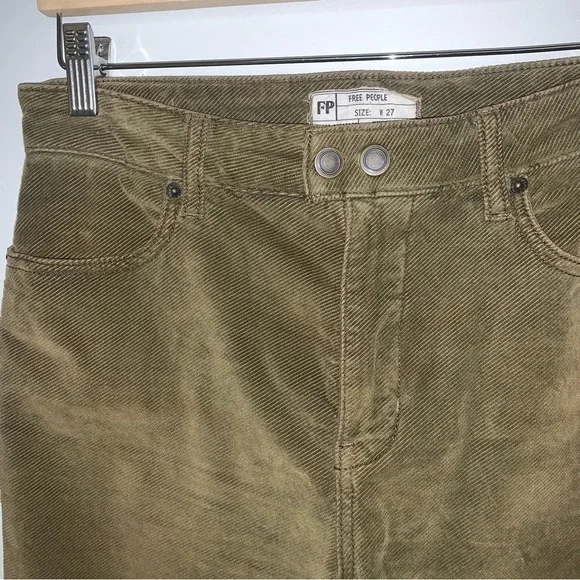 Free People Corduroy Pants Women’s Size 27 Olive Green Slim Straight‎ - Picture 10 of 10